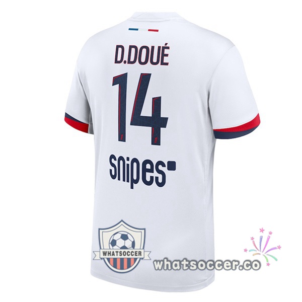 Paris PSG (D. Doué 14) Away Soccer Jerseys White 2025-2026