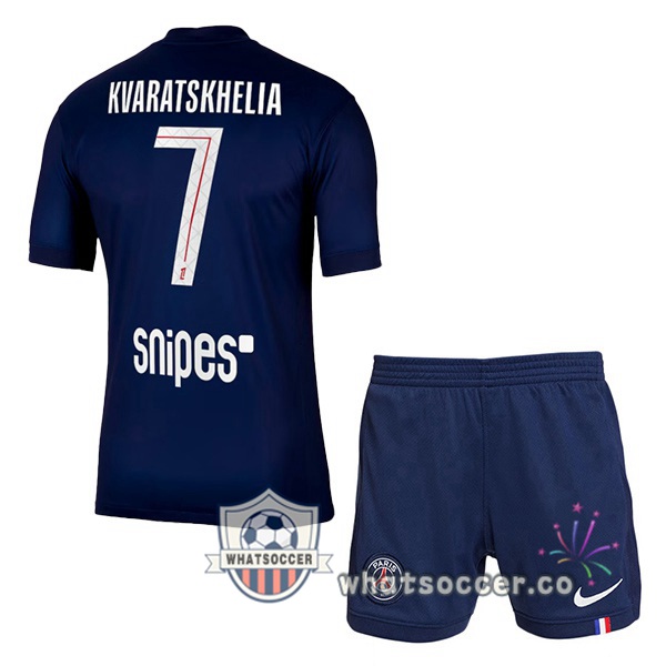 Paris PSG (Kvaratskhelia 7) Kids Home Soccer Jerseys Blue Royal 2025-2026