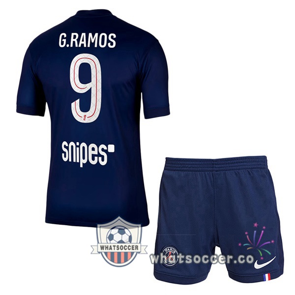 Paris PSG (G. Ramos 9) Kids Home Soccer Jerseys Blue Royal 2025-2026