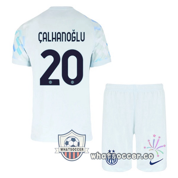Inter Milan (ÇALHANOĞLU 20) Kids Away Soccer Jerseys White Blue 2025-2026