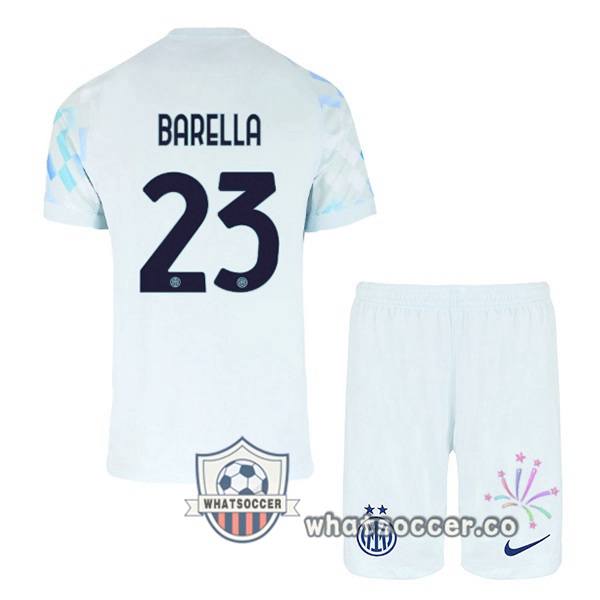 Inter Milan (BARELLA 23) Kids Away Soccer Jerseys White Blue 2025-2026