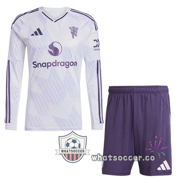 Manchester United Kids Away Soccer Jerseys Long Sleeve White 2025-2026