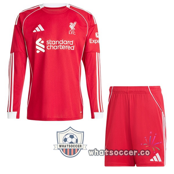 FC Liverpool Kids Home Soccer Jerseys Long Sleeve Red 2025-2026