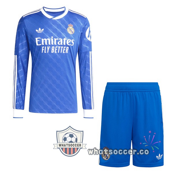Real Madrid Kids Third Soccer Jerseys Long Sleeve Blue 2025-2026