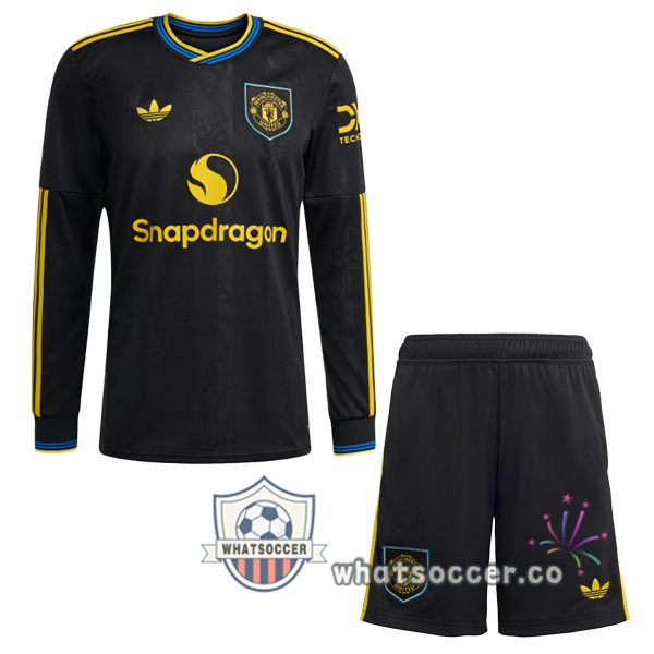 Manchester United Kids Third Soccer Jerseys Long Sleeve Black 2025-2026