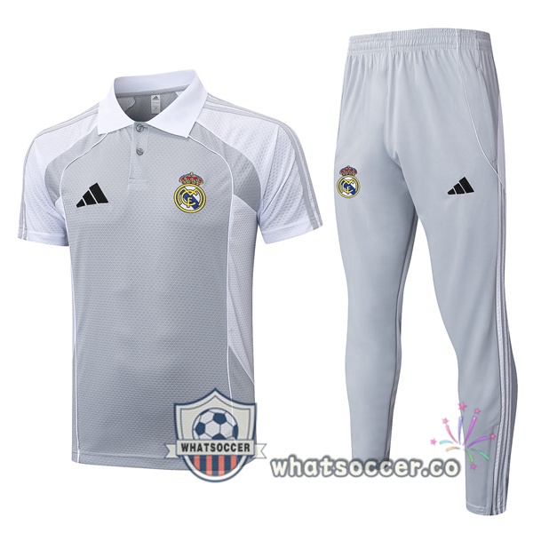 Training Polo Real Madrid + Pants White Gray 2025-2026