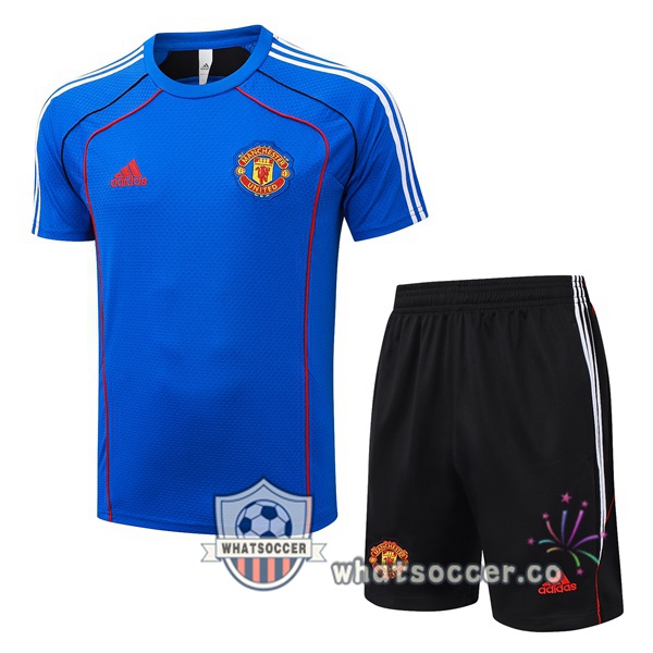 Manchester United Training T-Shirts + Shorts Blue 2025-2026