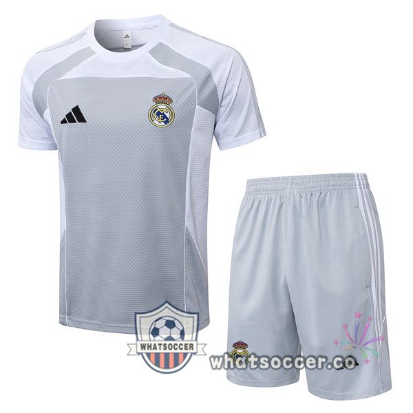 Real Madrid Training T-Shirts + Shorts White Gray 2025-2026