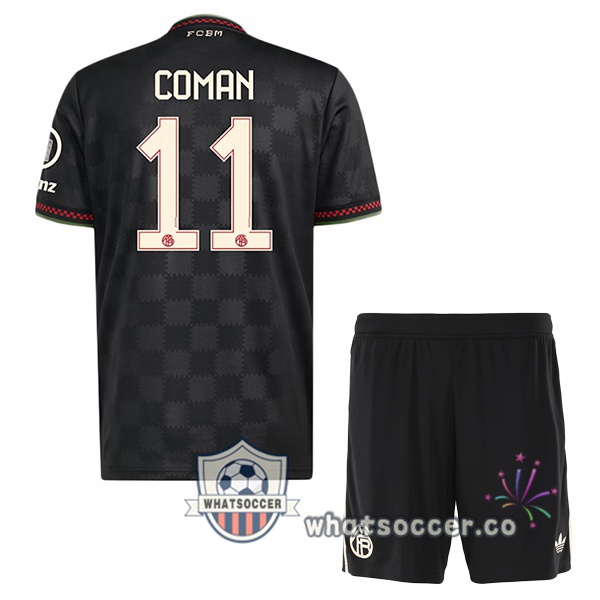 Bayern Munich (Coman 11) Kids Third Soccer Jerseys Black 2025-2026