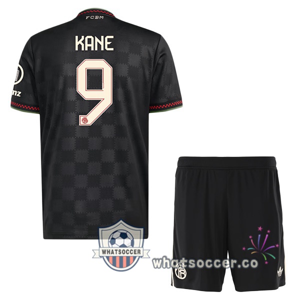 Bayern Munich (Kane 9) Kids Third Soccer Jerseys Black 2025-2026