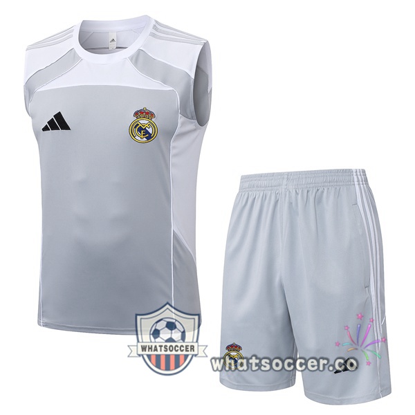 Real Madrid Soccer Vest + Shorts White Gray 2025-2026