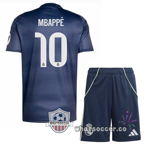 Real Madrid (Mbappé 10) Kids Away Soccer Jerseys Blue Royal 2025-2026