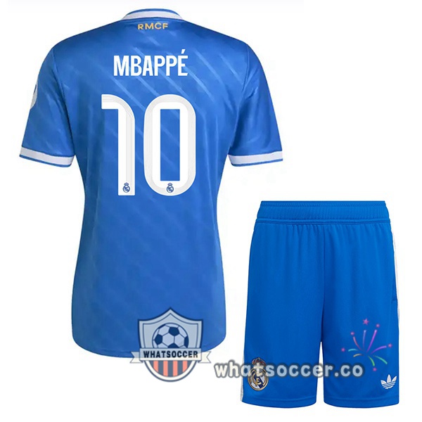 Real Madrid (Mbappé 10) Kids Third Soccer Jerseys Blue 2025-2026