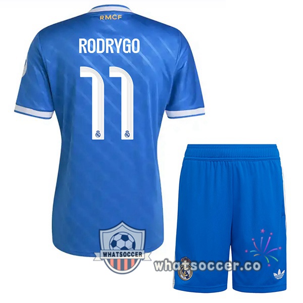 Real Madrid (Rodrygo 11) Kids Third Soccer Jerseys Blue 2025-2026