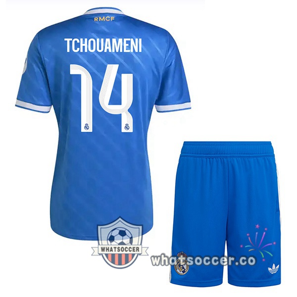 Real Madrid (Tchouameni 14) Kids Third Soccer Jerseys Blue 2025-2026