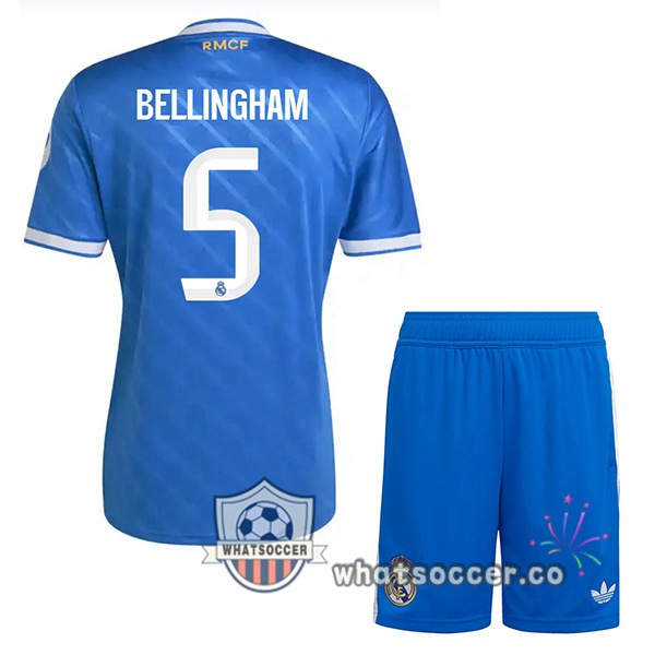 Real Madrid (Bellingham 5) Kids Third Soccer Jerseys Blue 2025-2026