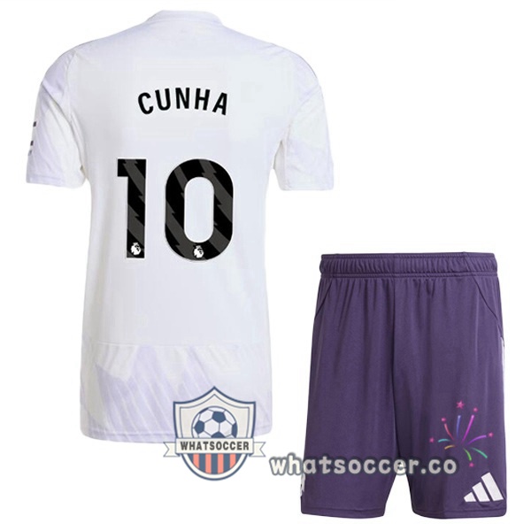 Manchester United (CUNHA 10) Kids Away Soccer Jerseys White 2025-2026