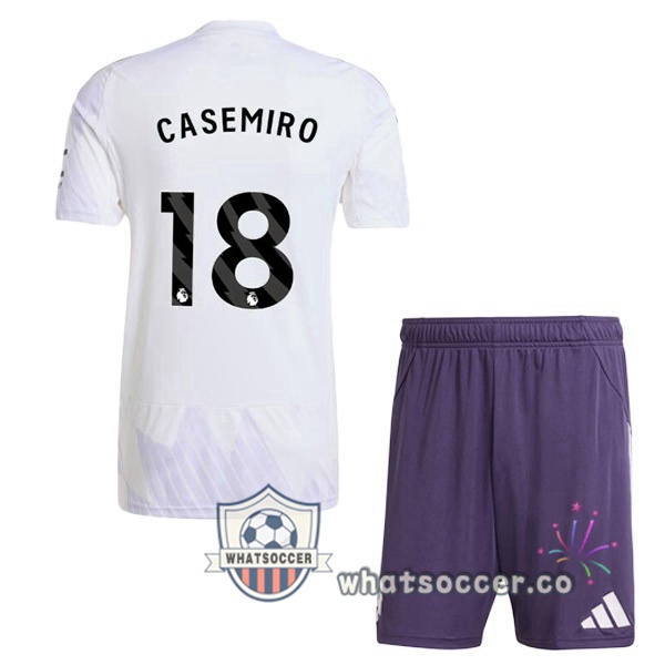 Manchester United (CASEMIRO 18) Kids Away Soccer Jerseys White 2025-2026
