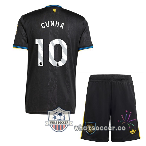 Manchester United (CUNHA 10) Kids Third Soccer Jerseys Black 2025-2026
