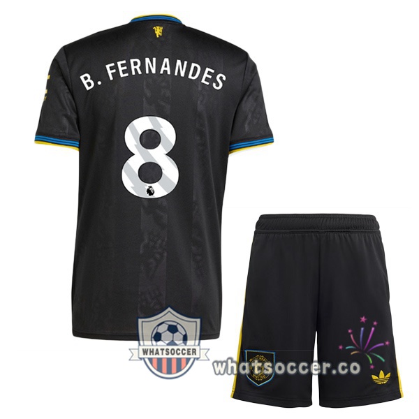 Manchester United (B. FERNANDES 8) Kids Third Soccer Jerseys Black 2025-2026