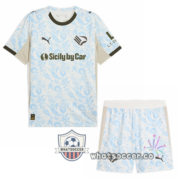 Palermo FC Kids Third Soccer Jerseys White Blue 2025-2026