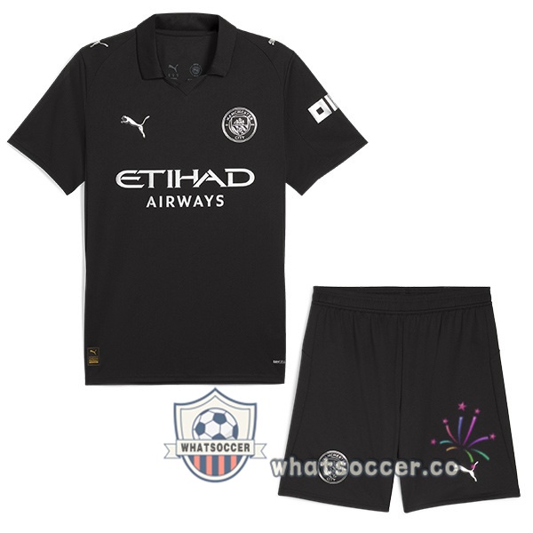 Manchester City Kids Away Soccer Jerseys Black 2025-2026