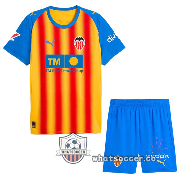 Valencia CF Kids Third Soccer Jerseys Yellow Red 2025-2026