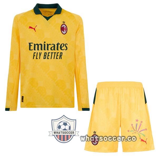 AC Milan Kids Third Soccer Jerseys Long Sleeve Yellow 2025-2026