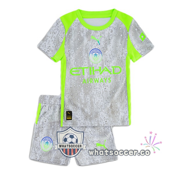 Manchester City Kids Third Soccer Jerseys Gray Green 2025-2026