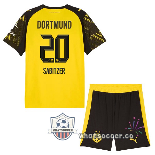 Dortmund BVB (Sabitzer 20) Kids Home Soccer Jerseys Yellow 2025-2026