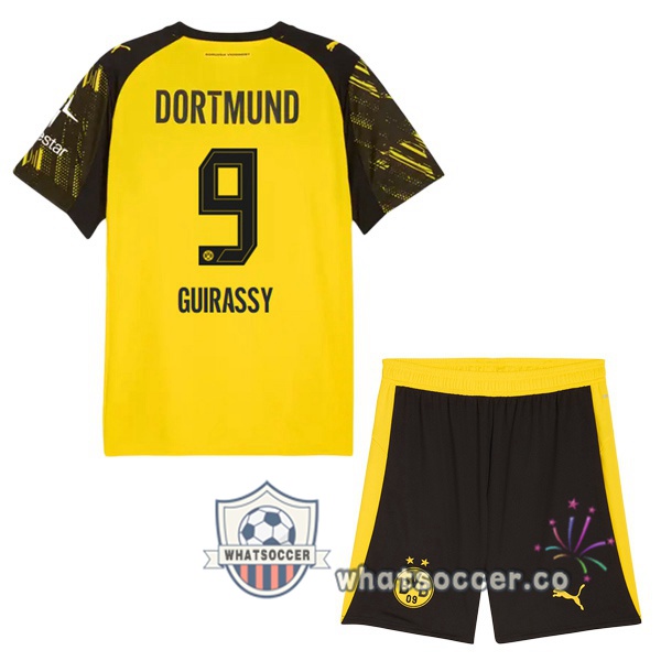 Dortmund BVB (Guirassy 9) Kids Home Soccer Jerseys Yellow 2025-2026