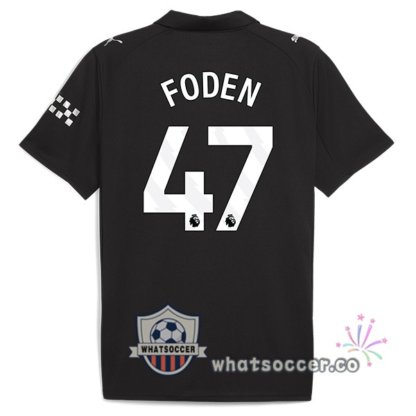 Manchester City (Phil Foden 47) Away Soccer Jerseys Black 2025-2026
