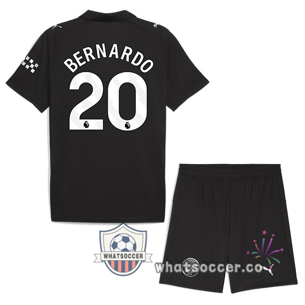 Manchester City (Bernardo Silva 20) Kids Away Soccer Jerseys Black 2025-2026