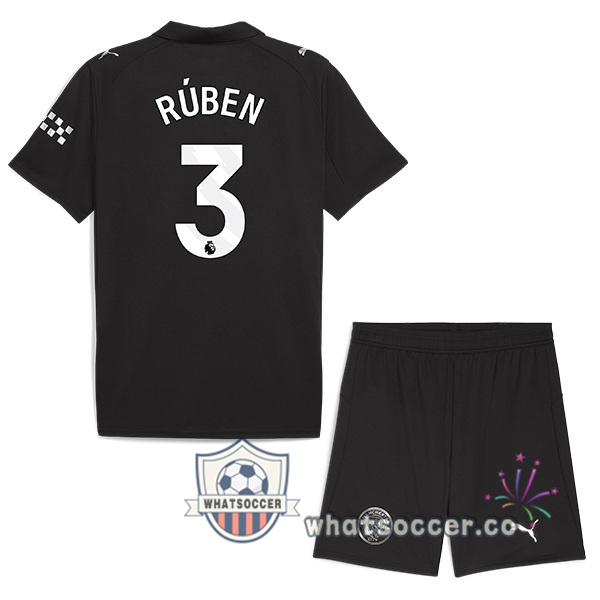 Manchester City (Ruben Dias 3) Kids Away Soccer Jerseys Black 2025-2026