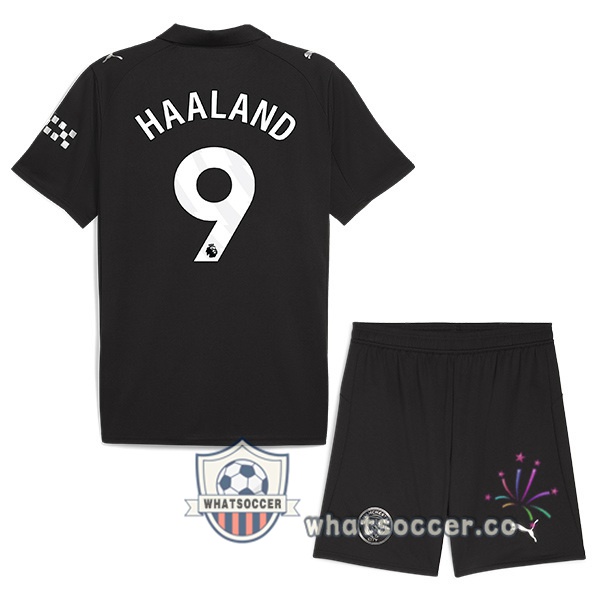 Manchester City (Erling Haaland 9) Kids Away Soccer Jerseys Black 2025-2026