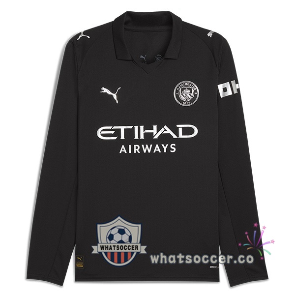 Manchester City Away Soccer Jerseys Long Sleeve Black 2025-2026