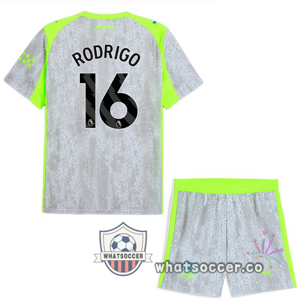 Manchester City (Rodrigo 16) Kids Third Soccer Jerseys Gray Green 2025-2026