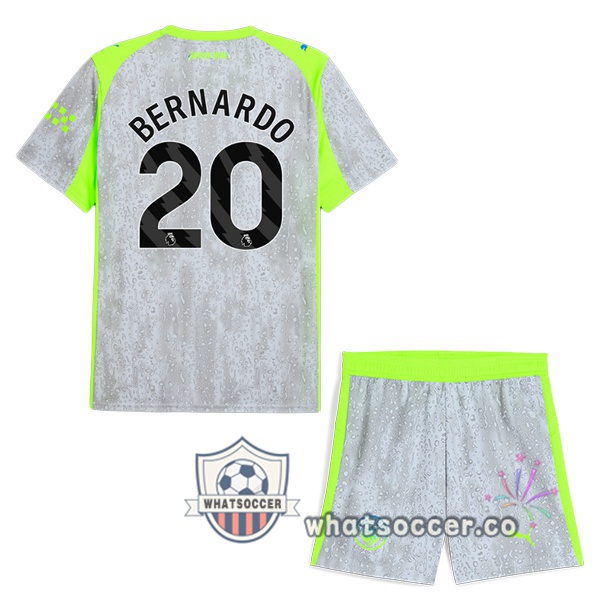 Manchester City (Bernardo Silva 20) Kids Third Soccer Jerseys Gray Green 2025-2026