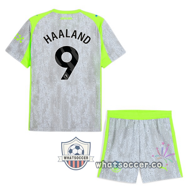 Manchester City (Erling Haaland 9) Kids Third Soccer Jerseys Gray Green 2025-2026