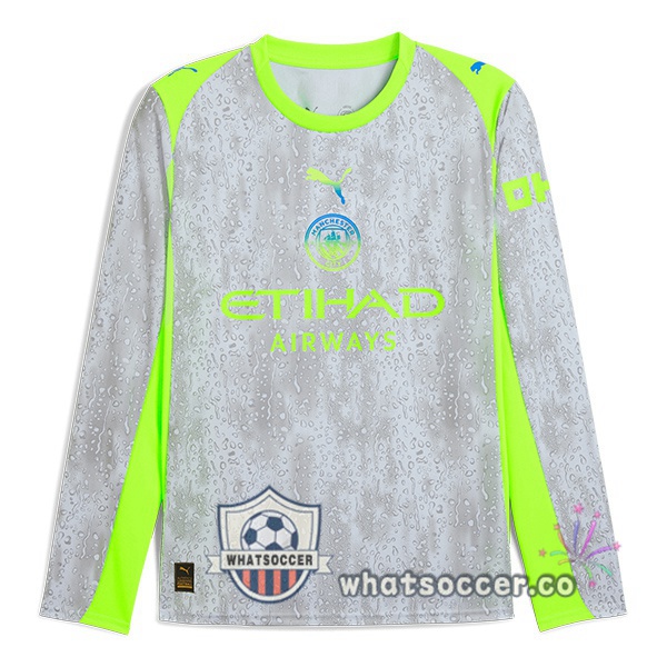 Manchester City Third Soccer Jerseys Long Sleeve Gray Green 2025-2026