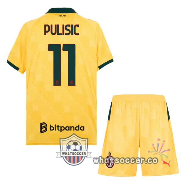 AC Milan (Pulisic 11) Kids Third Soccer Jerseys Yellow 2025-2026