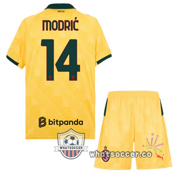 AC Milan (Modrić 14) Kids Third Soccer Jerseys Yellow 2025-2026