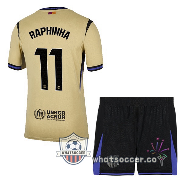 FC Barcelona (RAPHINHA 11) Kids Away Soccer Jerseys Yellow 2025-2026
