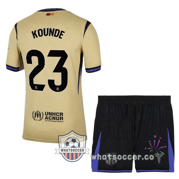 FC Barcelona (KOUNDE 23) Kids Away Soccer Jerseys Yellow 2025-2026