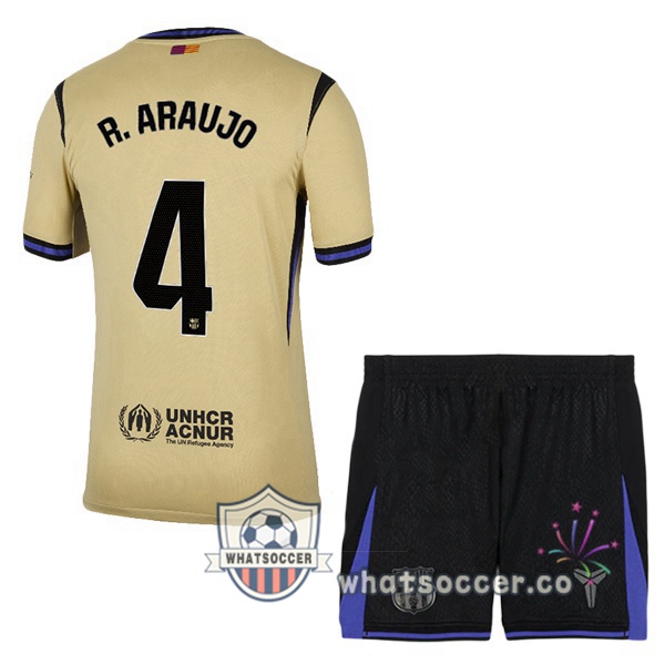 FC Barcelona (R. ARAUJO 4) Kids Away Soccer Jerseys Yellow 2025-2026