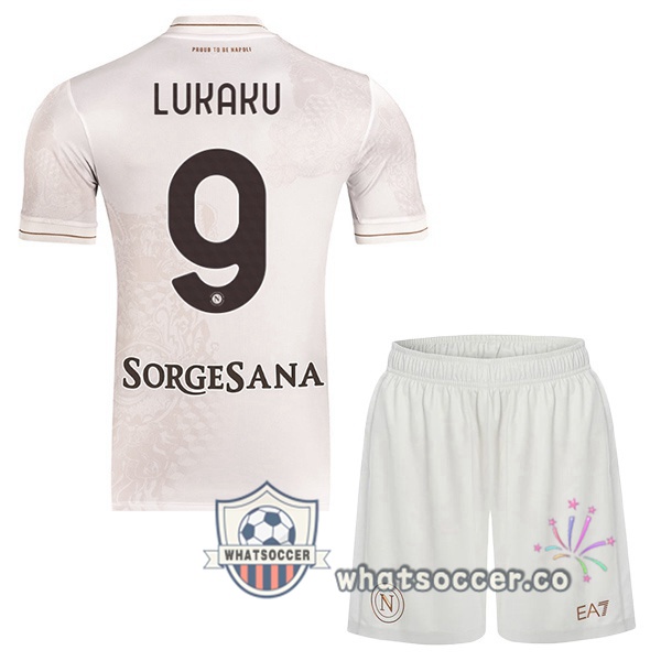 SSC Napoli (Romelu Lukaku 9) Kids Away Soccer Jerseys White 2025-2026