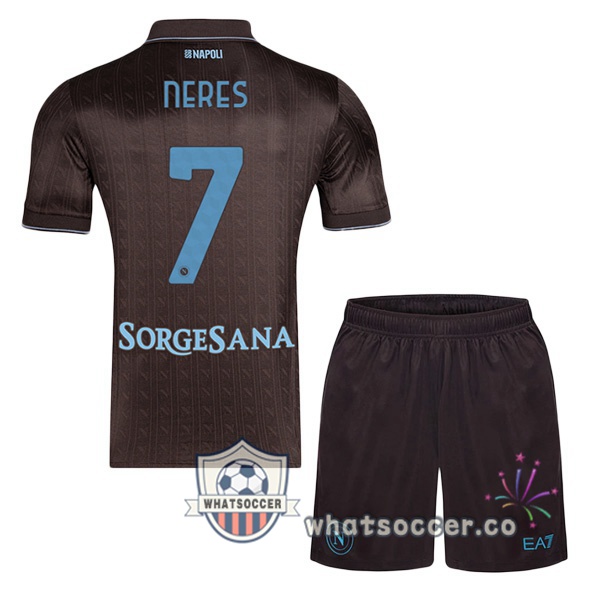 SSC Napoli (David Neres 7) Kids Third Soccer Jerseys Marron 2025-2026