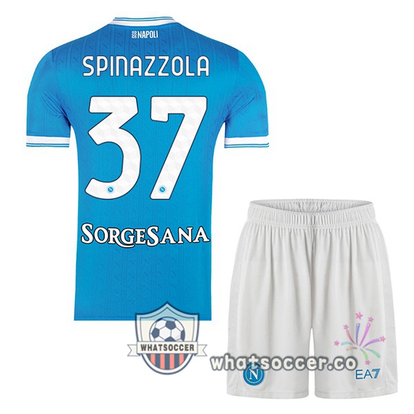 SSC Napoli (Leonardo Spinazzola 37) Kids Home Soccer Jerseys Blue 2025-2026