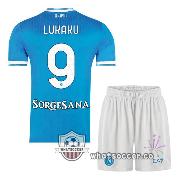 SSC Napoli (Romelu Lukaku 9) Kids Home Soccer Jerseys Blue 2025-2026
