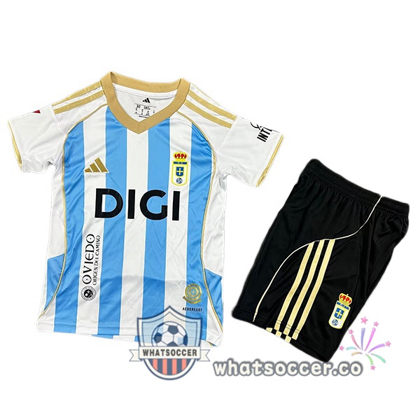 Real Oviedo Kids Third Soccer Jerseys White Blue 2025-2026